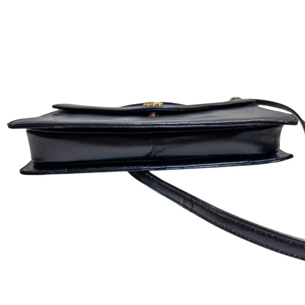 Vintage 1980s 1990s Algo Italiano Black Leather Top Handle Shoulder Bag
